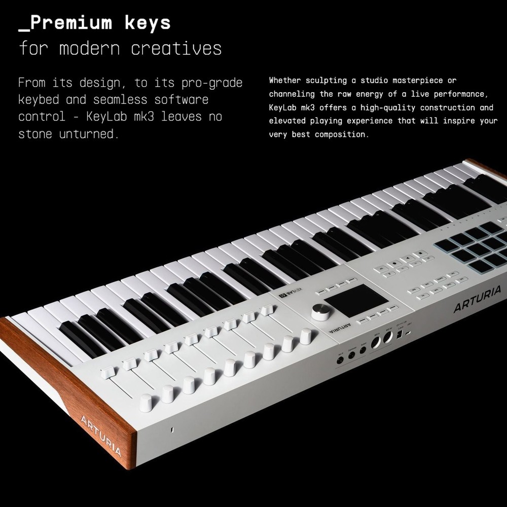 Arturia KeyLab Mk3 61 Keyboard White MIDI Controller with DAW Integration Bundle