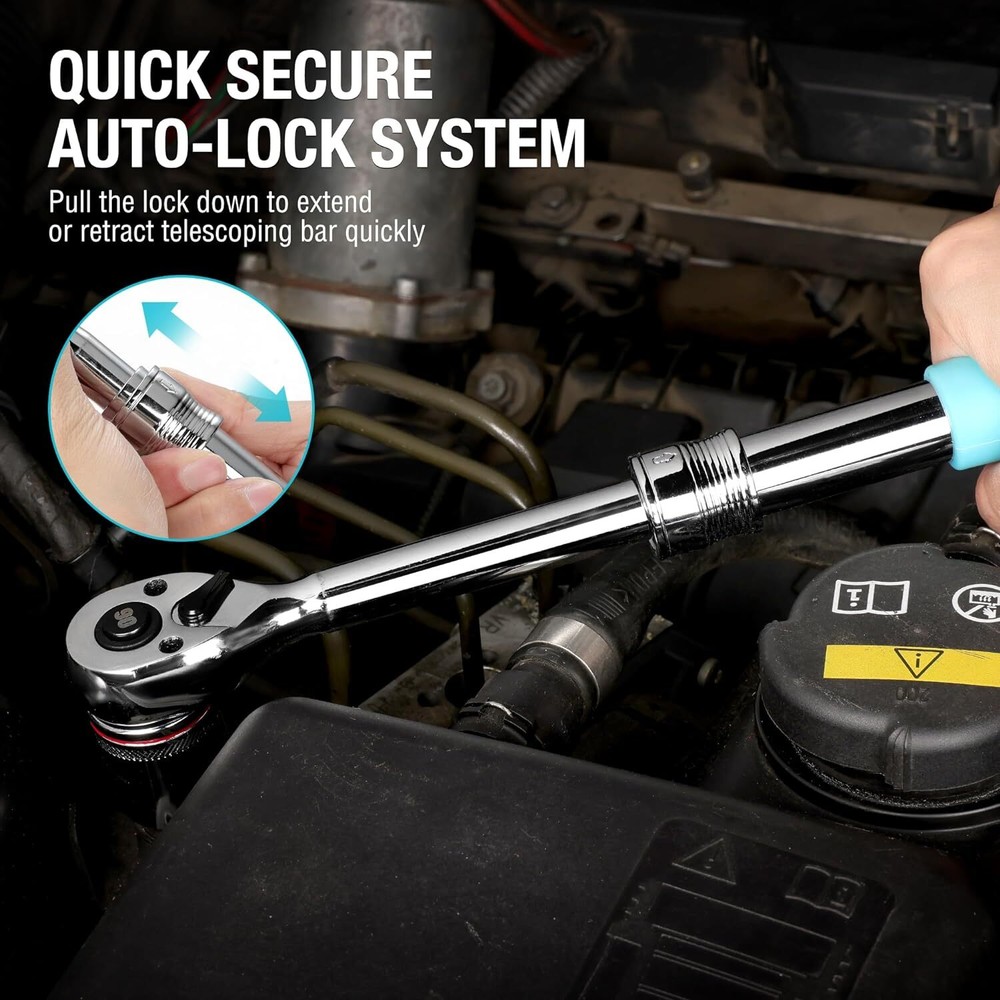 DURATECH 3/8" Drive Extendable Ratchet Handle 90-Tooth Quick-Release Reversible