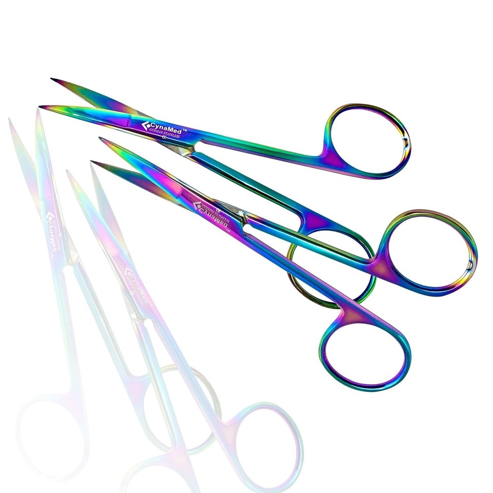 Cynamed Iris Micro Dissecting Scissors w/Titanium Coating Straight & Curved 2pcs