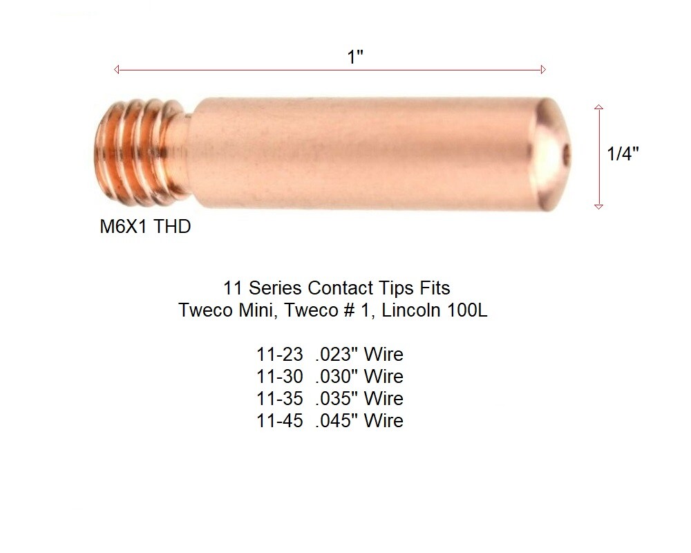 MIG 11-30 .030" Contact Tips 1130 for Tweco Mini Mig, #1 & Lincoln 100L PK of 25
