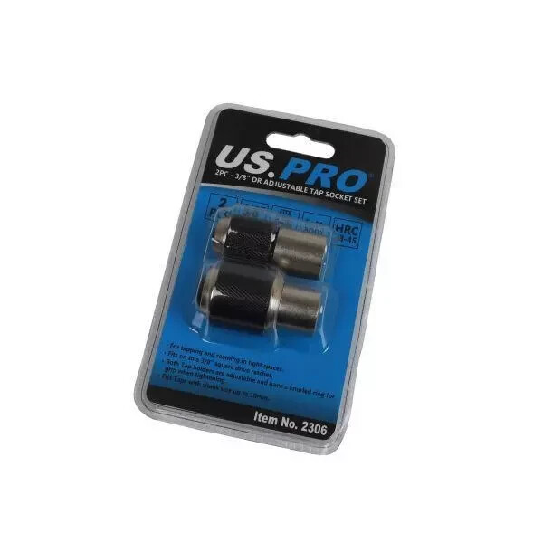 US PRO 2pc Adjustable Thread Tap Socket Set For Accurate Tapping and Reaming