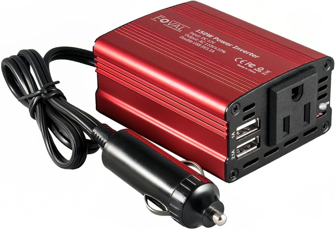FOVAL 150W Car Power Inverter 12V DC to 110V AC Converter Vehicle Adapter Plug