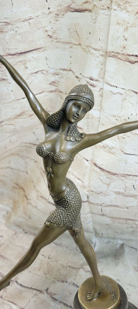 SIGNED NUDE DANCER SOLID BRONZE SCULPTURE STATUE FIGURINE FIGURE MARBLE ARTWORK