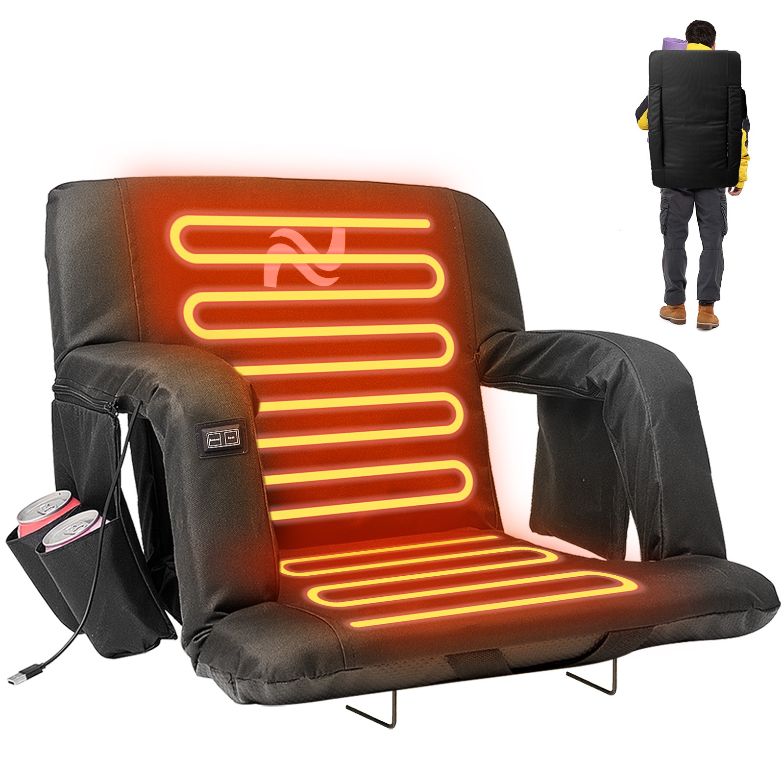 H&ZT Heated Stadium Seat for Bleachers with Back Support Standard / XXL Size