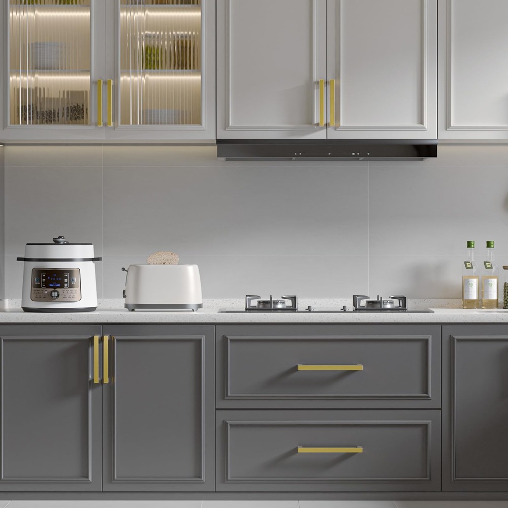 Brushed Brass Cabinet Handles Drawer Pulls and Knobs 5 Pack - LSJ12GD76 Stain...