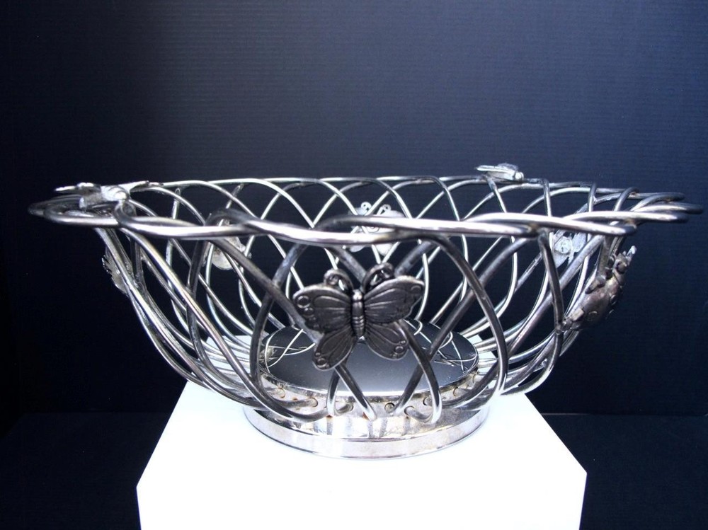 Godinger Silverplate Serving / Bread / Fruit Basket Butterfly Dragonfly Bee Bug