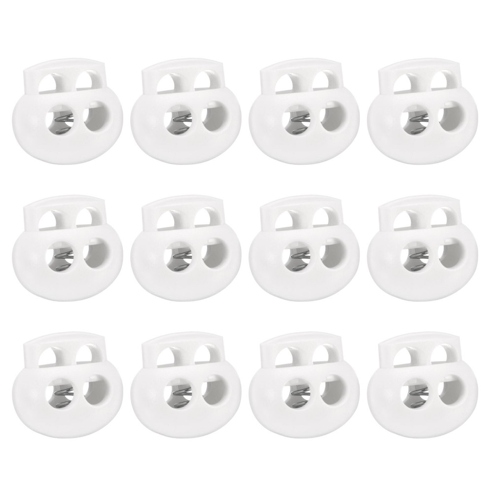 12Pcs Spring Cord Lock Toggle Stopper, Double Hole for Drawstring, White