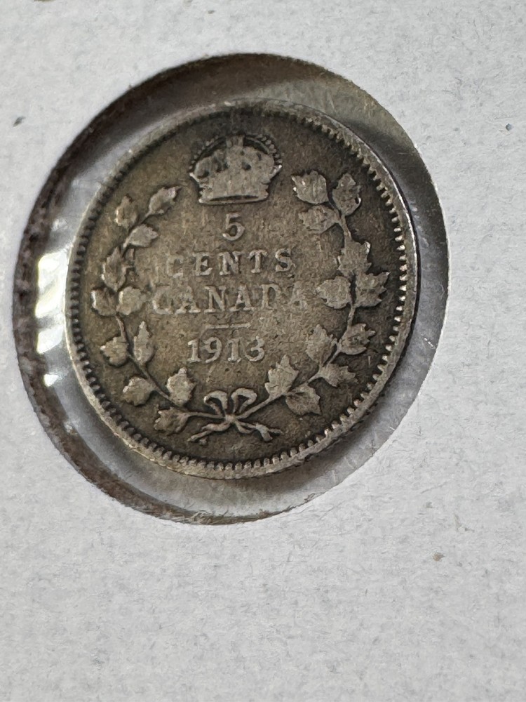 1913 Canada 5 Cents Small Silver Coin