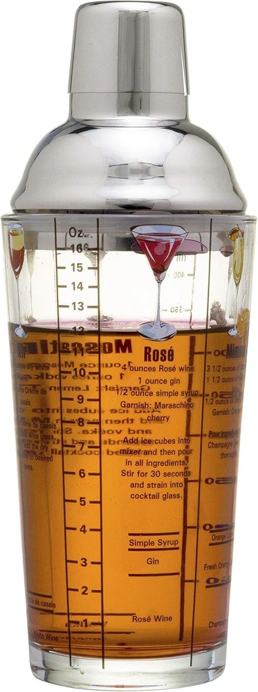 Recipe Glass Cotail Shaker With Jigr & Strainer  - Includes 6