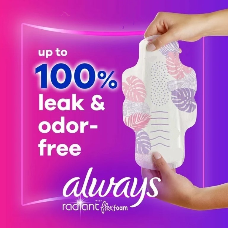 Always Radiant Scented Pads with Wings, Size 1, Regular Absorbency, 42 Ct