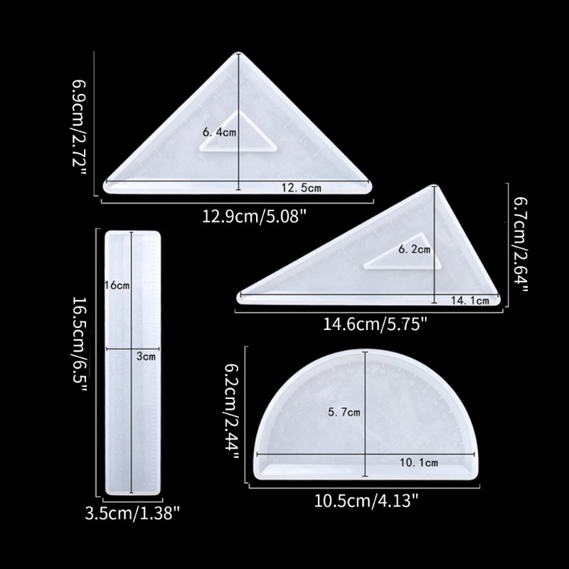 4pcs Ruler Resin Silicone Mold, Protractor Triangle Ruler Right Angle Rulers
