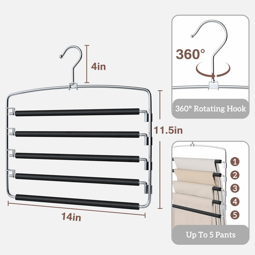 SINDAX Pants Hangers Space Saving - 4Pack, 5 Layers 4 Pack, Black
