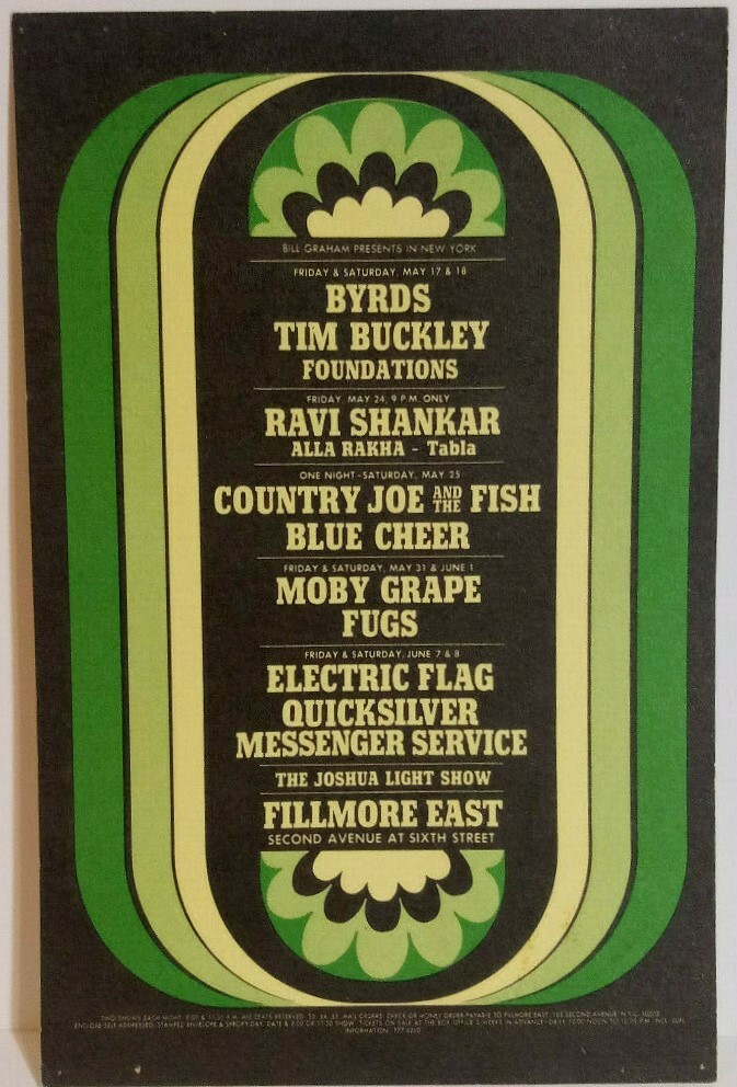 The BYrdS CountrY Joe FME680517 BiLL Graham FiLLmore EaSt 1968 PoStcard
