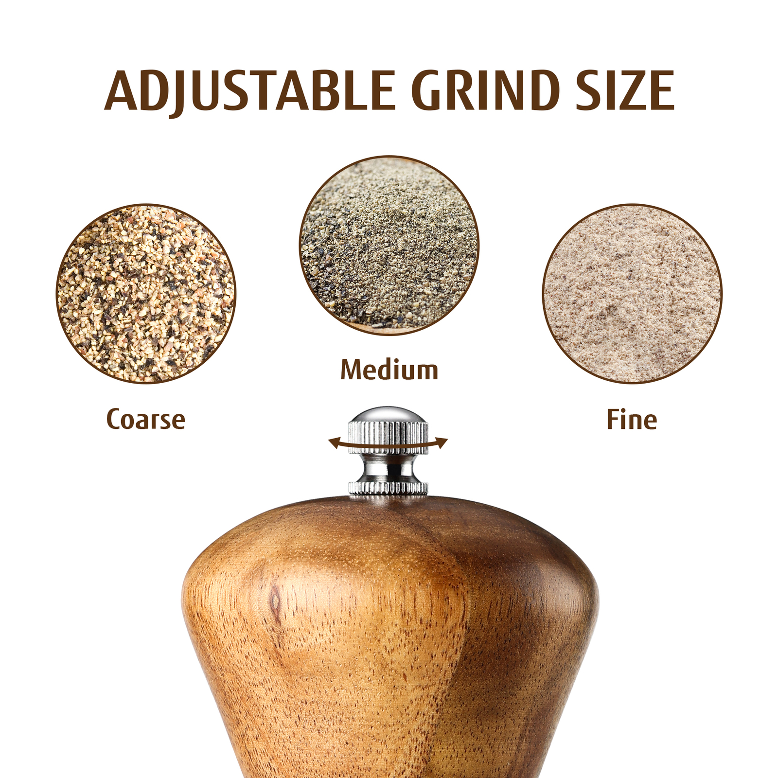 2Pcs Salt and Pepper Grinder Set Acacia Wood 21cm Adjustable Ceramic Spice Mill