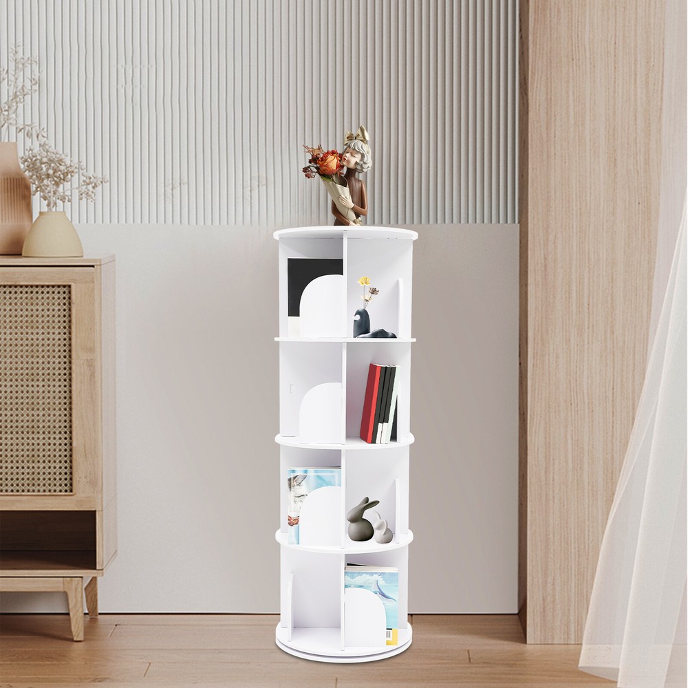 360 Display Revolving Bookcase, 4-Tier Corner Bookshelf with Storage