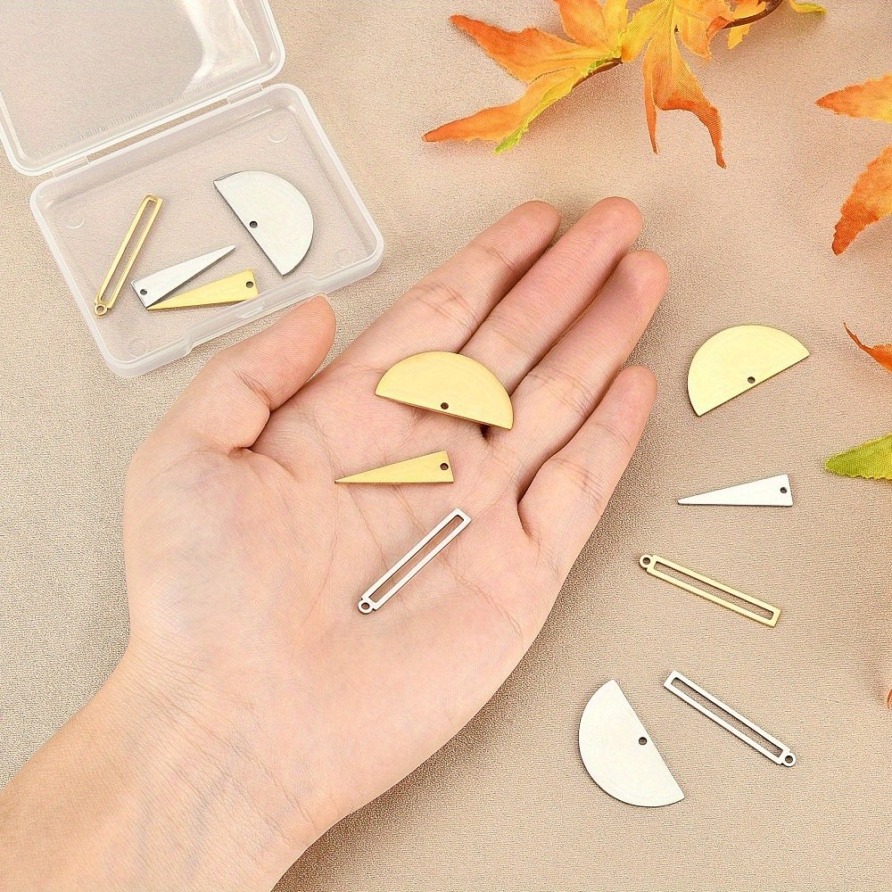 1box 12pcs Rectangle Triangle Stainless Steel Pendants Half Flat Round