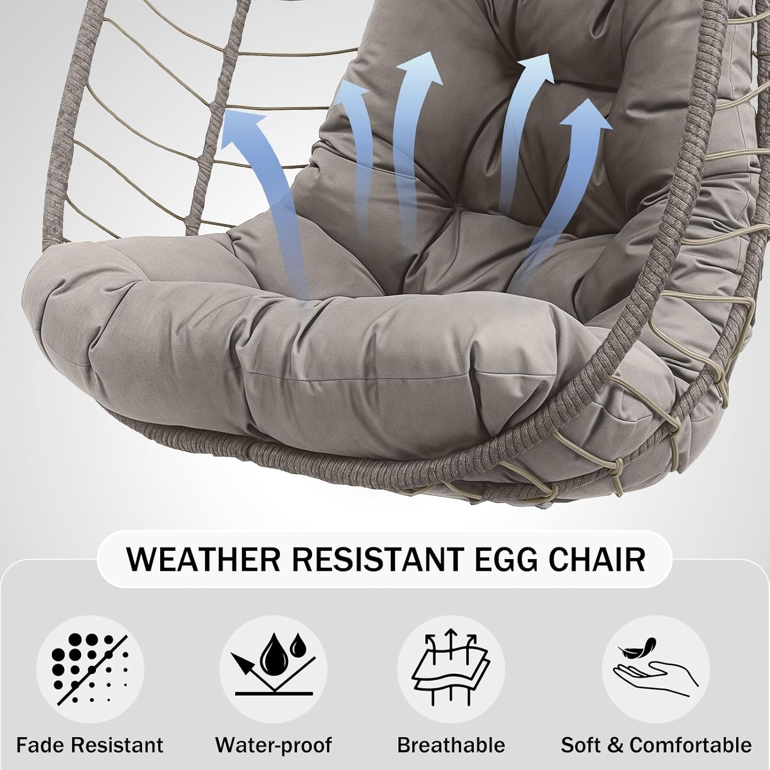 Hanging Egg Chair with Stand, Outdoor Wicker Patio Swing, Foldable Hammock Chair