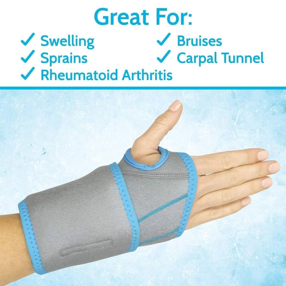Wrist Ice Pack Wrap - Refreezable Gel Compression Support - Flexible Hot & Cold