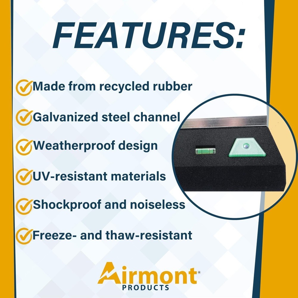 Rooftop Block Support – Single Base with Channel | Heavy-Duty Recycled Rubber...