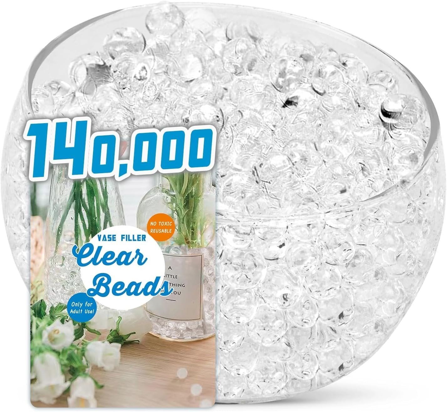 20,000 or 140,000 Clear Water Beads for Vases, Vase Filler Water Gel Beads
