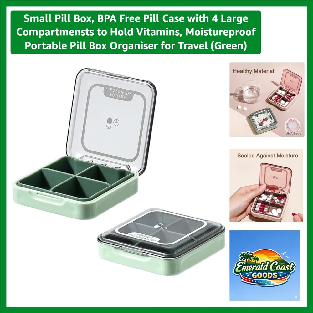 Compact Moistureproof Pill Case - 4 Separate Compartments for Organized Vitamins
