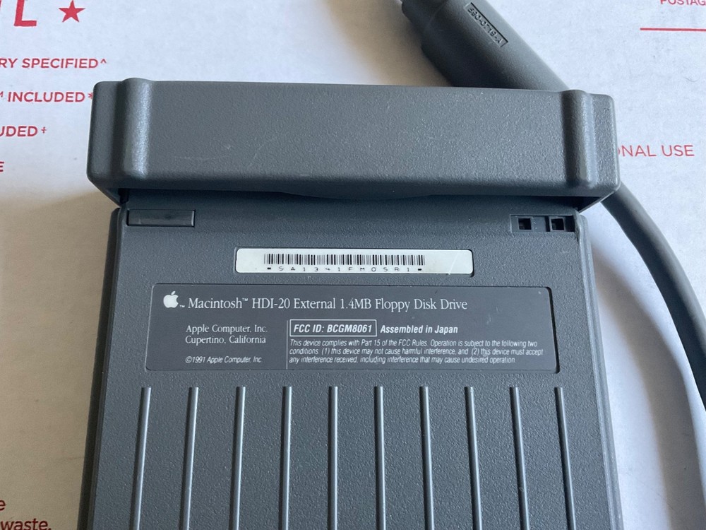 Apple Macintosh HDI-20 External 1.4MB Floppy Disk Drive -Untested