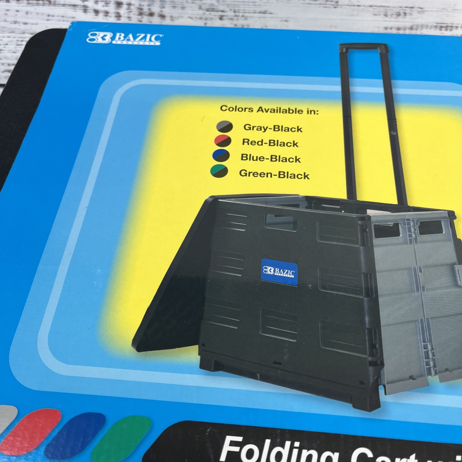 Bazic Folding Cart on Wheels w/Lid Cover 16" x 18" x 15" Black/Gray 2196