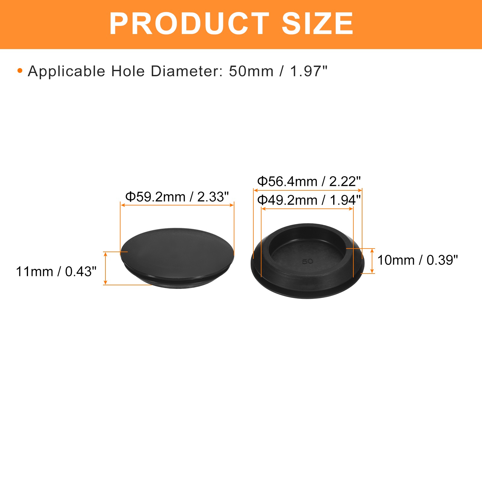 Silicone Plugs Rubber Round Hole Plugs for 50mm Hole Black