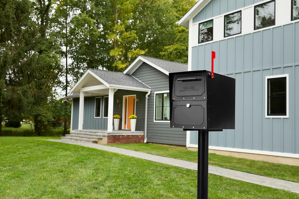 Oasis Classic Locking Post Mount Parcel Mailbox with High Security, Black