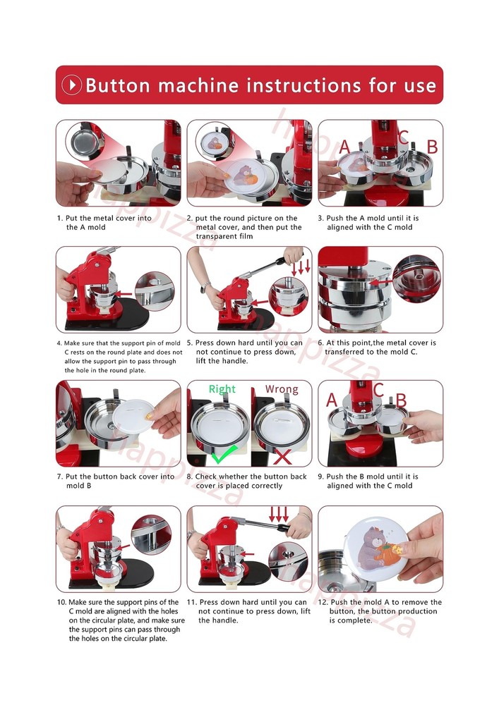 Happizza Button Maker Machine Multiple Sizes - Button Pin Maker 2.25 inch+3 i...