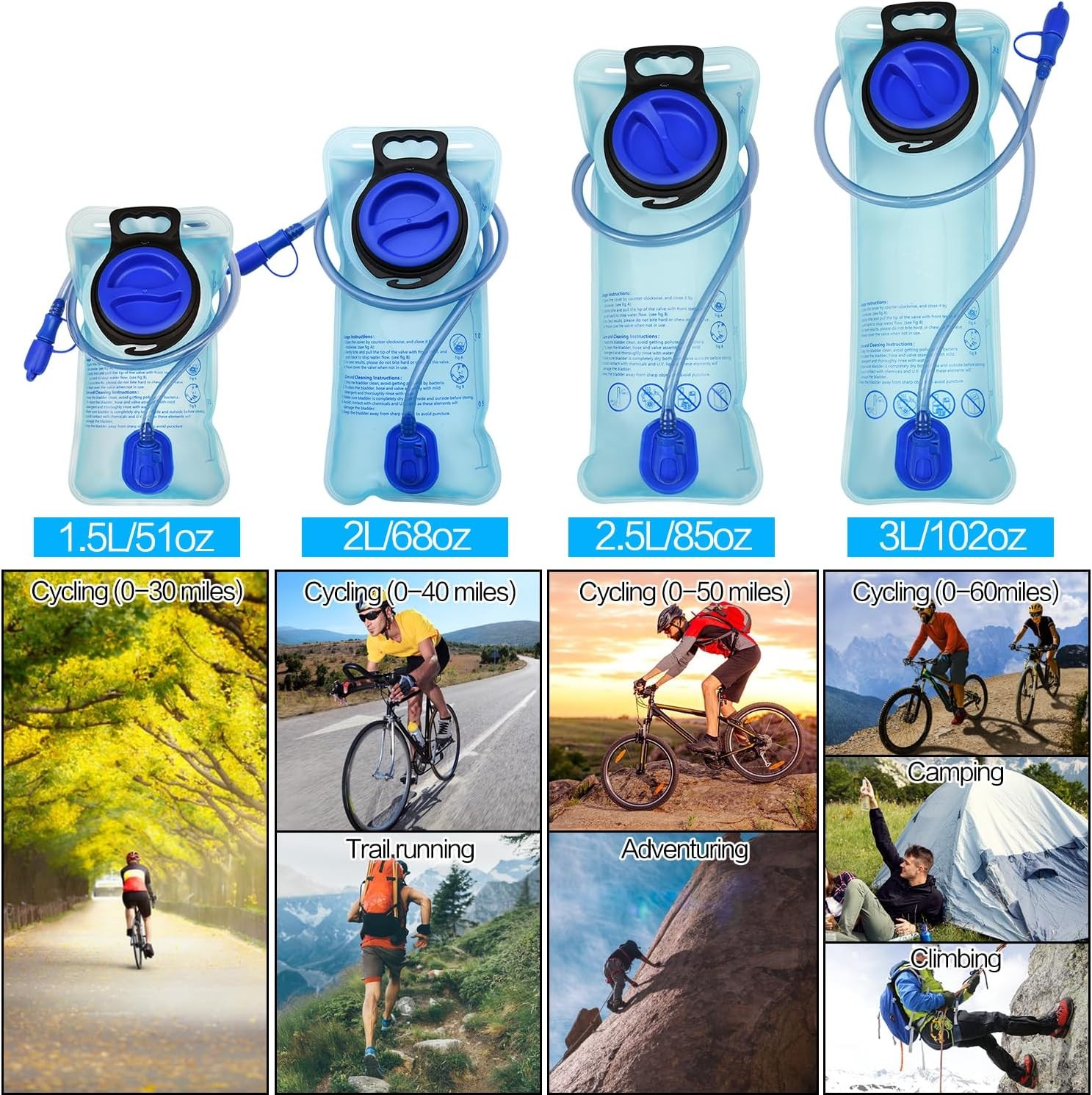 1.5L/2L/2.5L/3L Hydration Bladder, Large Opening Water Storage 2L, 1 Pack