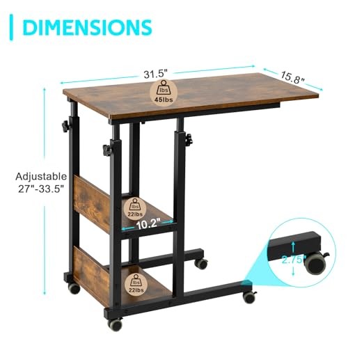 C Shaped Side Table Adjustable, Height Adjustable C Romantic Brown Modern