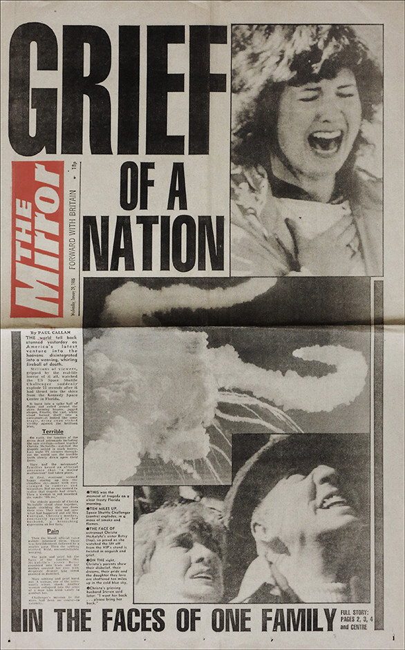 DAILY MIRROR NEWSPAPER 29 JAN 1986 SPACE SHUTTLE CHALLENGER EXPLOSION DISASTER