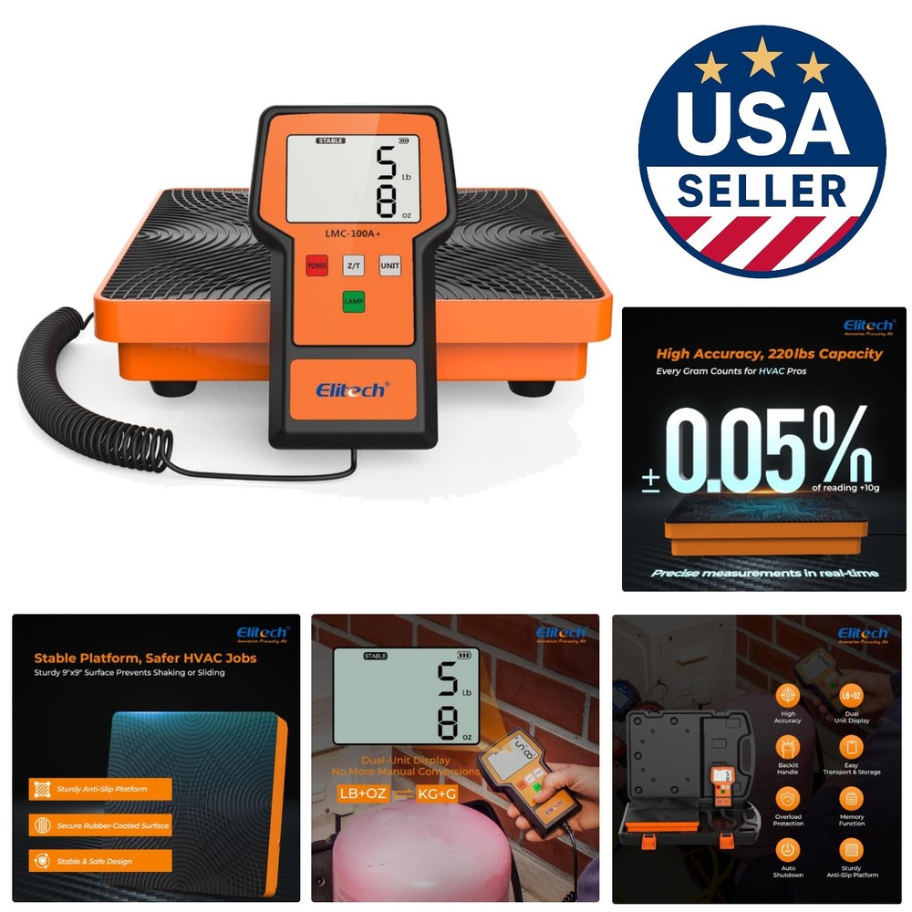 Durable 220Lb Refrigerant Scale with Slip-Resistant Platform & Backlit Display