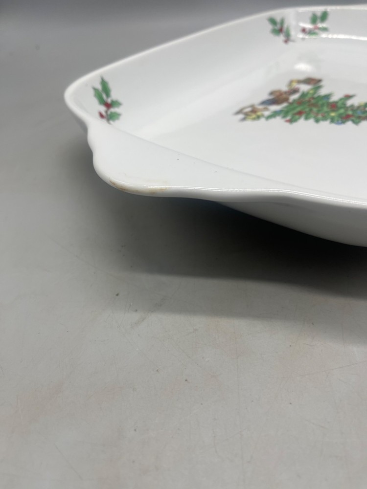 Tienshan Holiday Hostess 16 Inch 2 Quart Rectangular Baker Mint tray tree READ