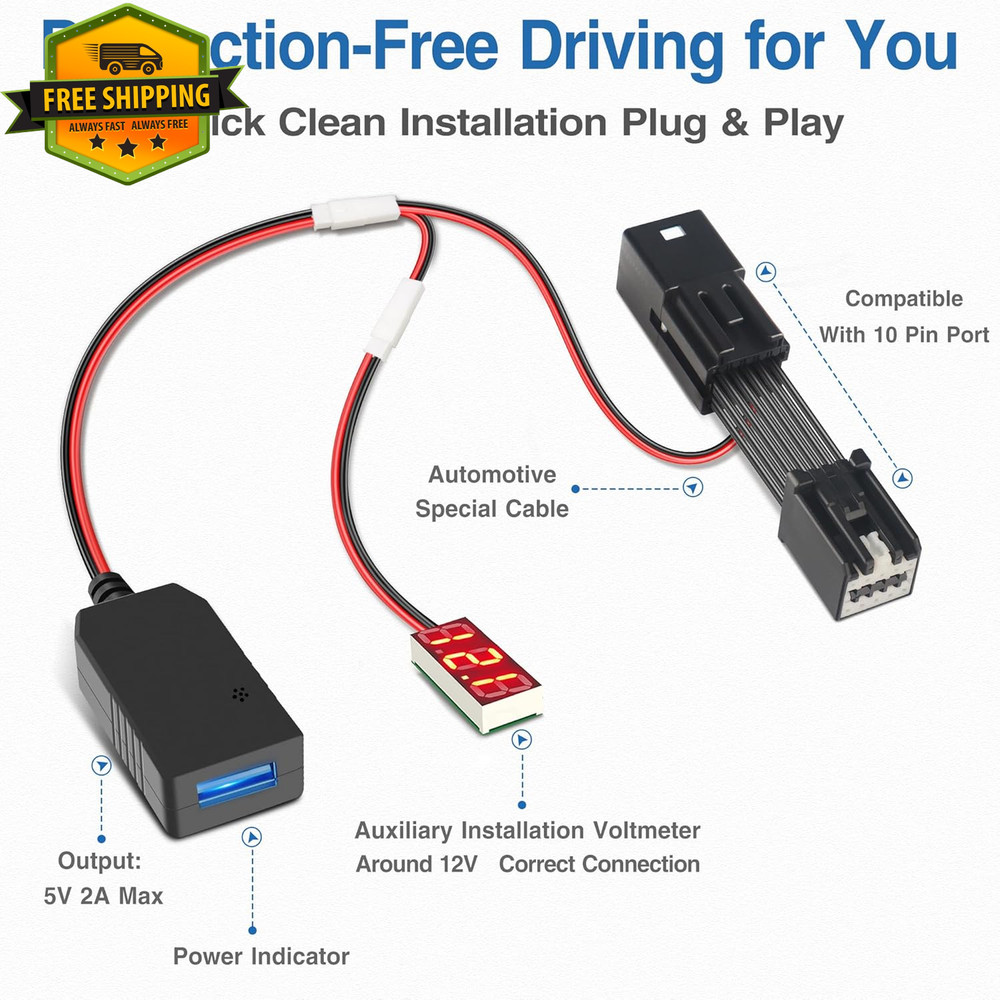 Dash Cam Power Adapter for Rearview Mirror USB Plug & Play