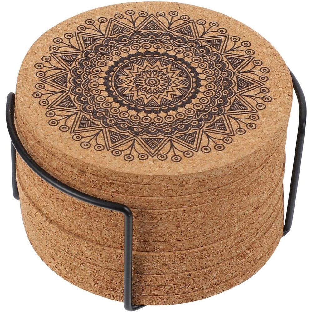 Coasters for Drinks 12 pcs Absorbent Cork Coasters with Flower Pattern