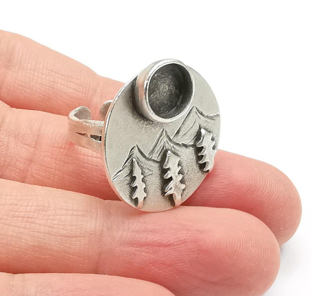 Pine Tree Mountain Blank Silver Ring Setting Cabochon Mounting Adjustable G26800