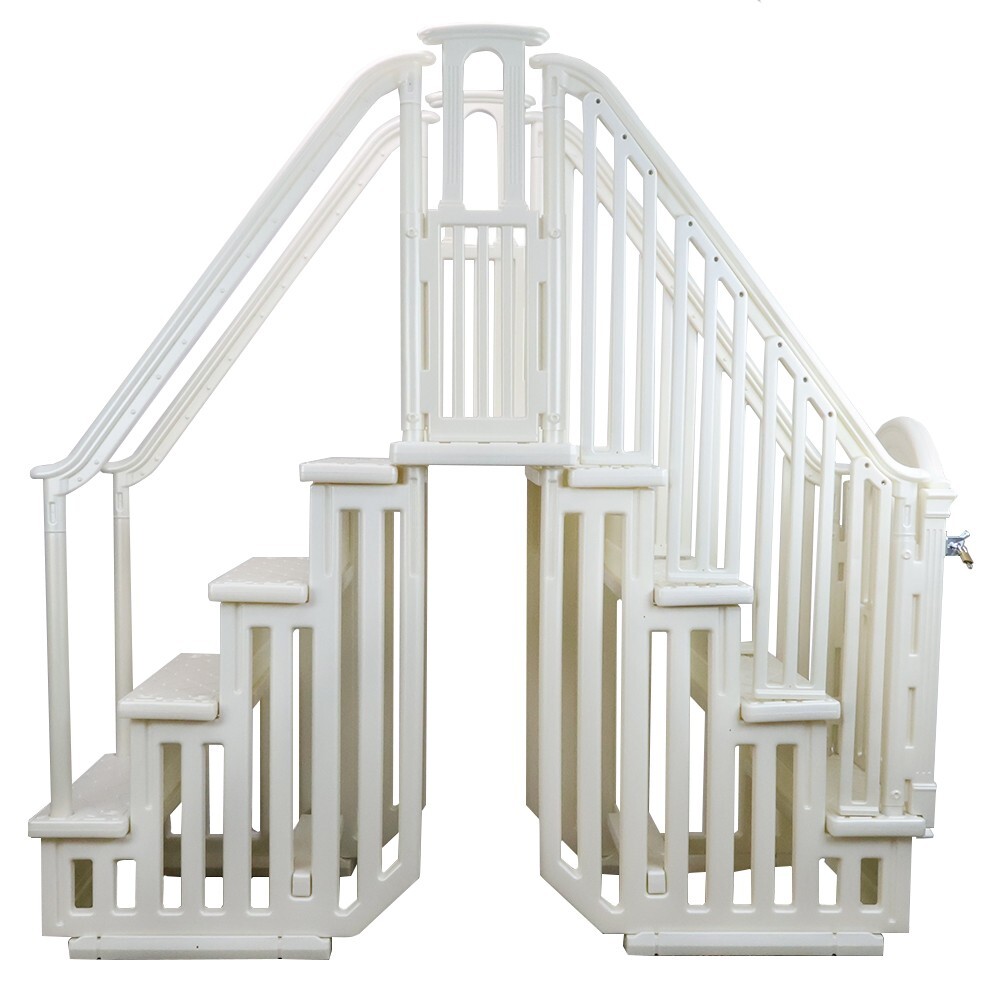 Aqua Select Above Ground Anti-Slip Pool Steps Entry System with Gate Pearl White