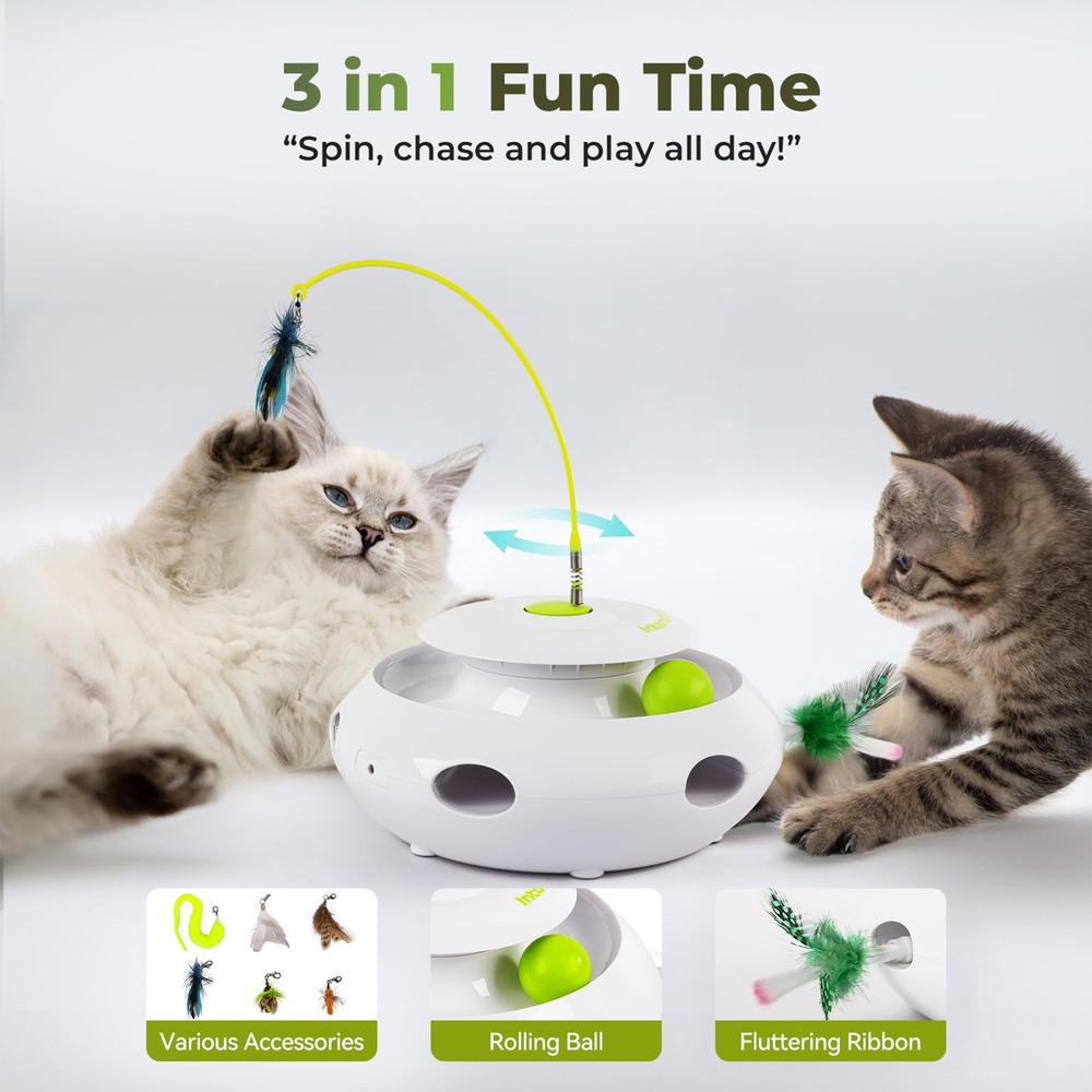 ALL FOR PAWS 3 in 1 Interactive Flutter Bug Cat Toy with Rolling Balls, Whack-a-