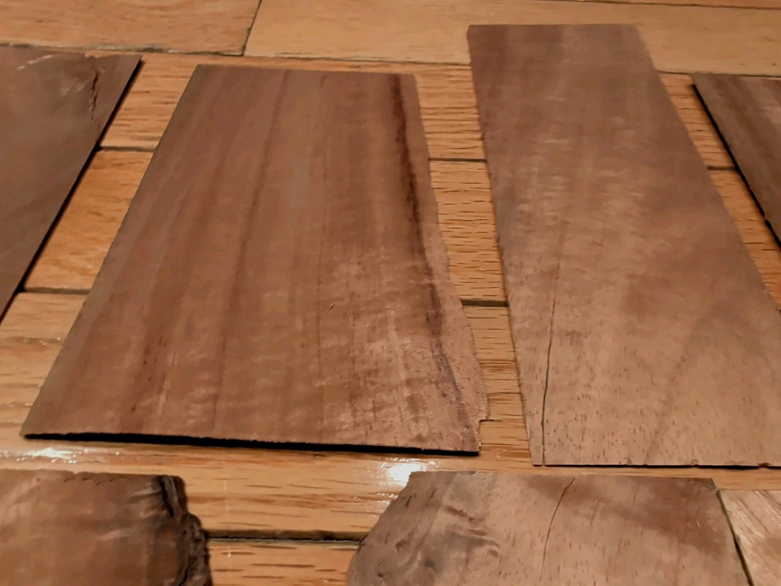 8 pieces Koa wood veneer 2" x 6" & 3" raw some 1/42" + 9 more pieces cracks