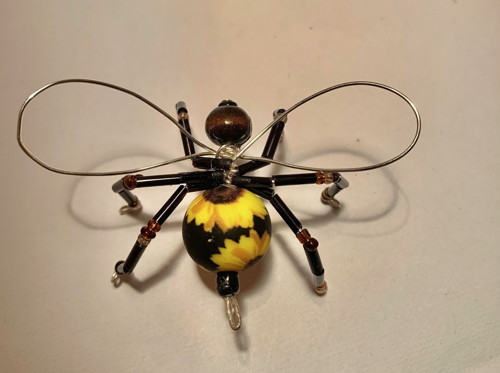 Handmade Bead & Wire Sunflower BUMBLE BEE