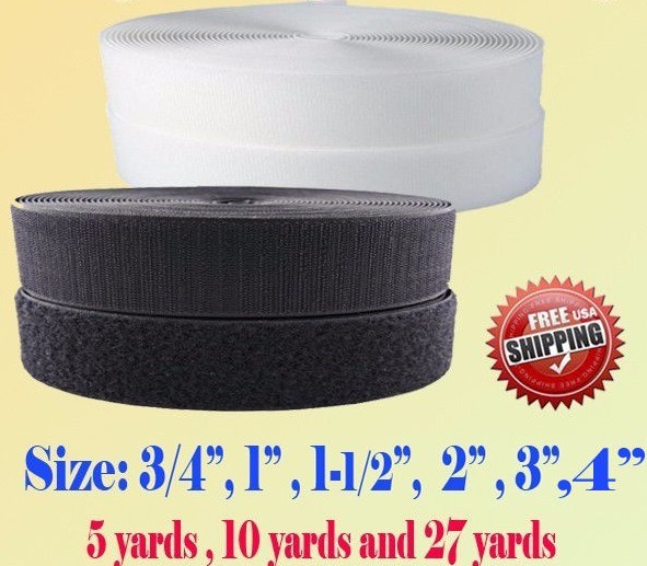 Black/White Sew-on Hook and Loop Tape 3/4" 1" 1.5" 2"  3" 4" 5" 6" 7  Fastener