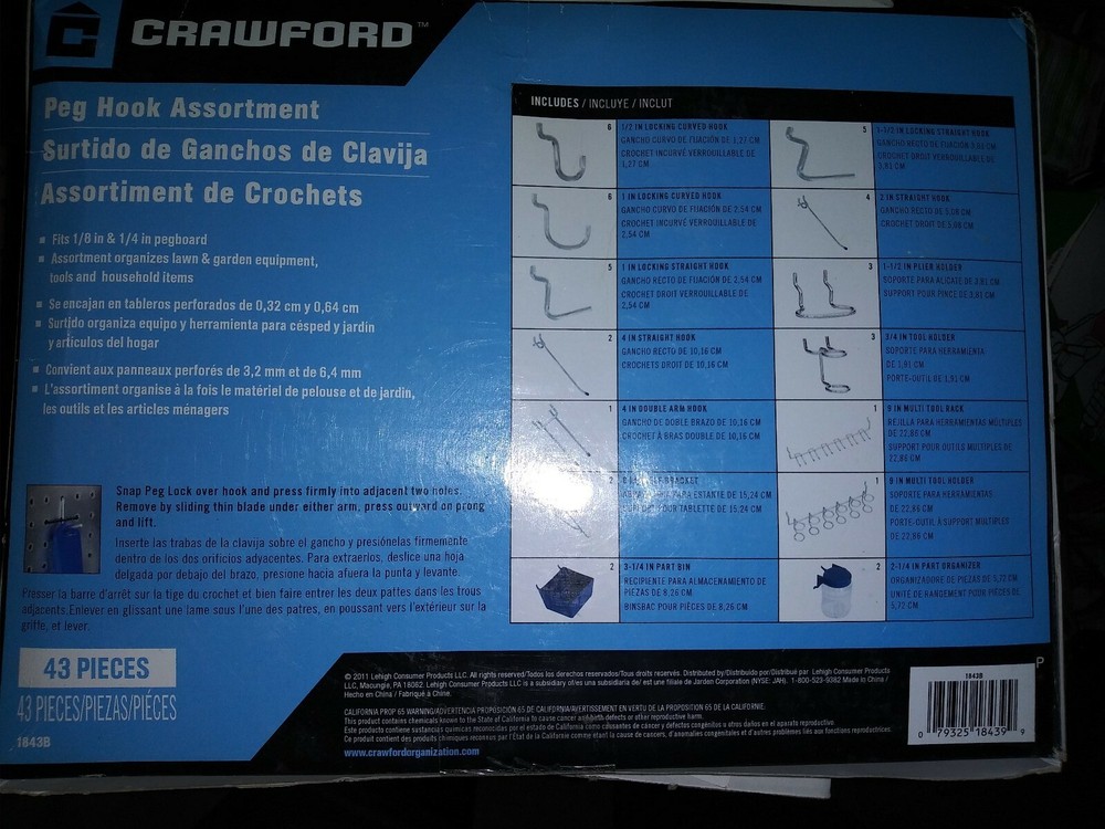 Hook Pegboard Kit 43 Piece,No 1843B, Crawford