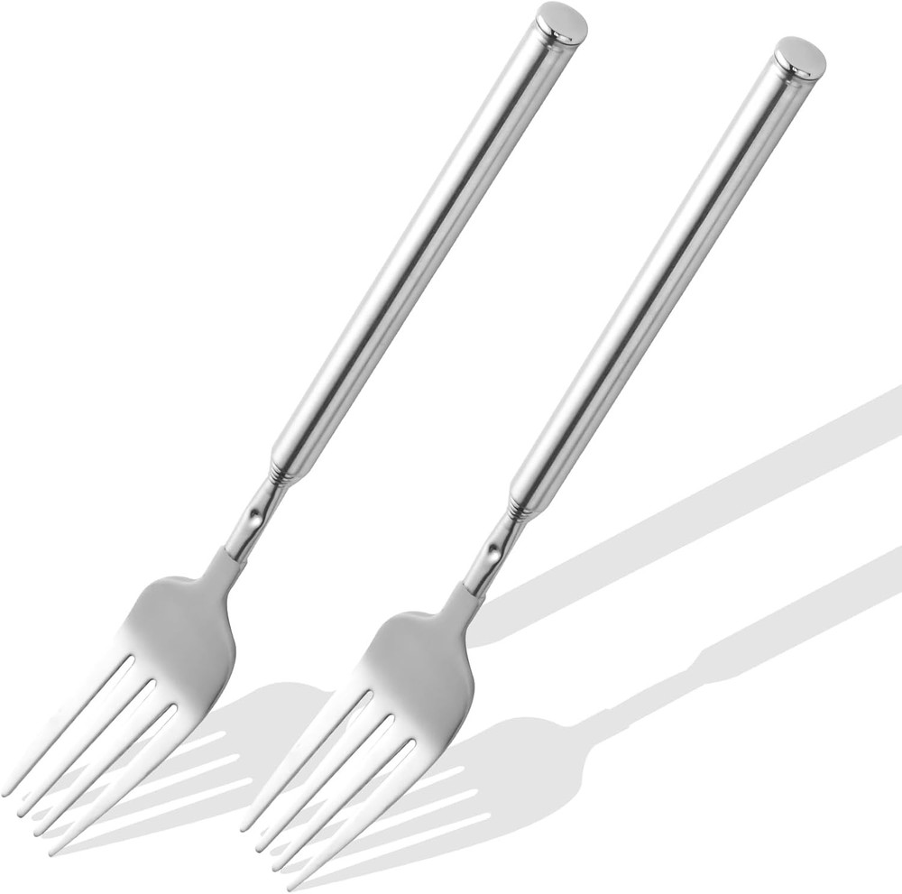 【2 PCS】Extendable Fork for Jokes, Expandable Forks, Silver