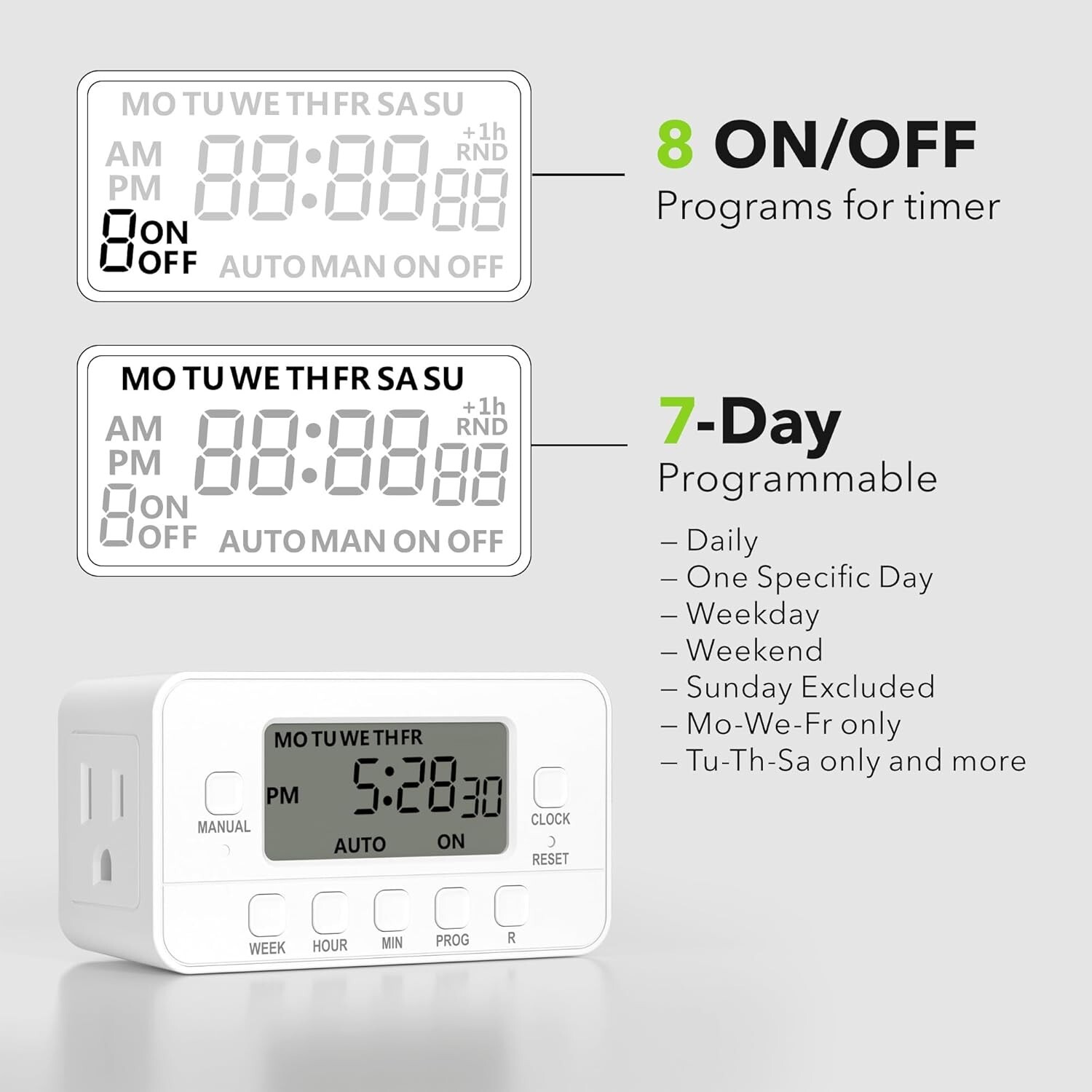 BN-LINK 7-Day Heavy Duty Digital Timer with Dual Outlet, LCD Display 3-Prong