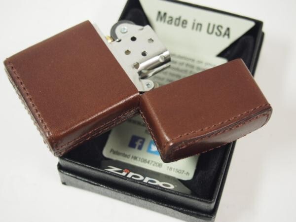 Zippo Leather Wrapped Fire Flame Brown Lighter Regular Case Japan