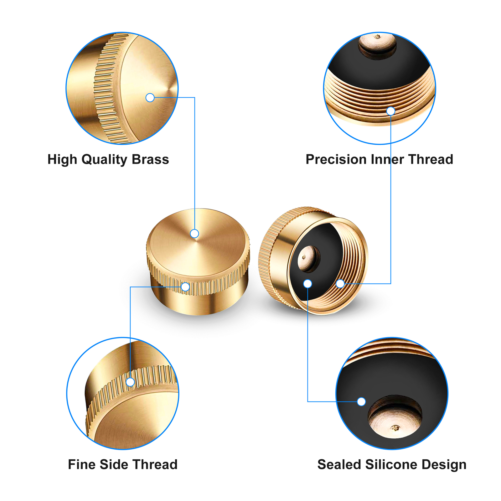 6pcs Solid Brass Cap for Refill 1 LB Propane Bottle Gas Tank Cylinder Sealed