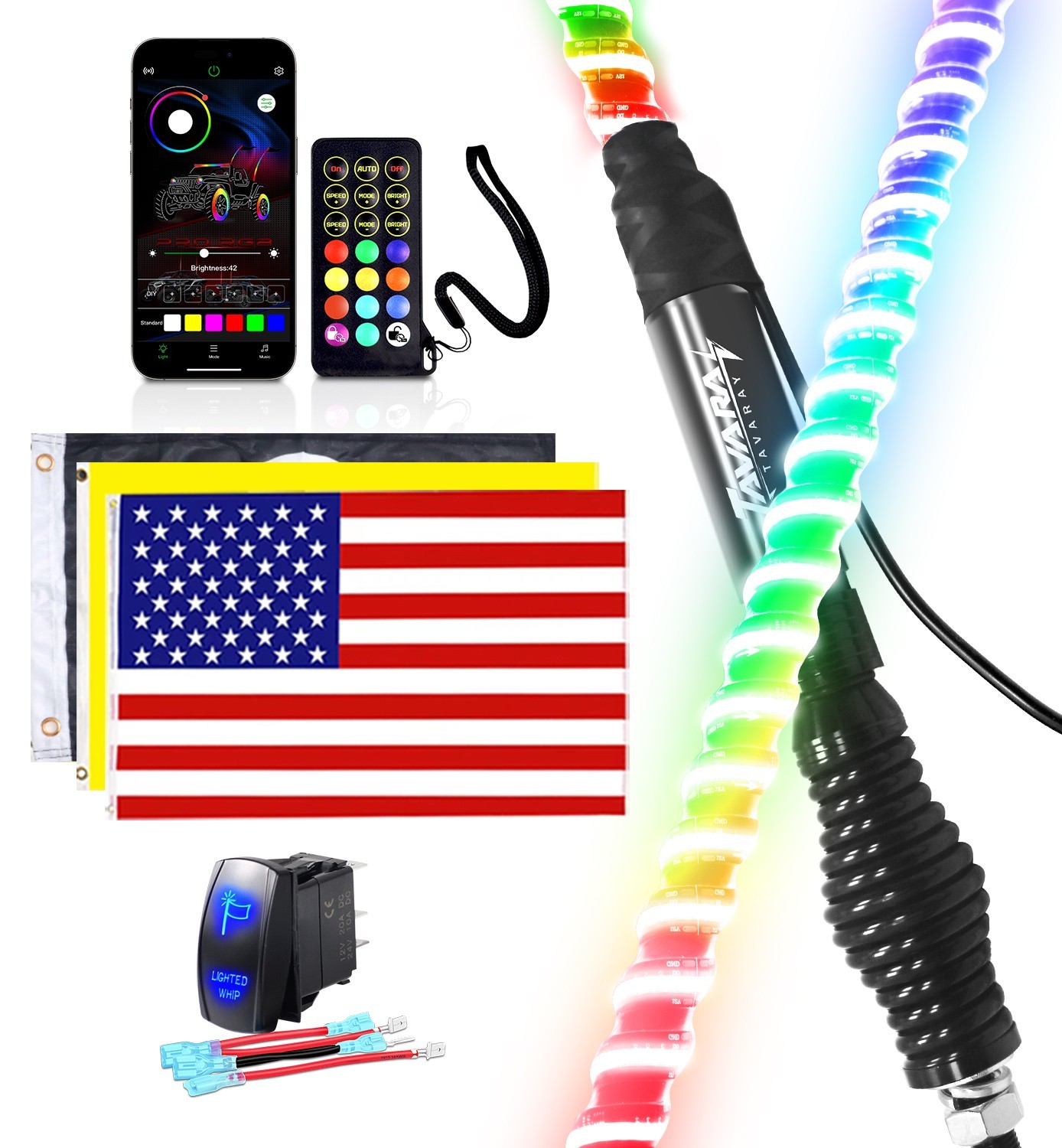 2FT-6FT ATV UTV COB LED Whip Lights RGB Spiral Chasing w/ App & Remote Control