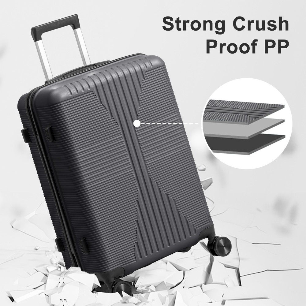 24in Dark Gray PP Suitcase with Non-TSA Lock